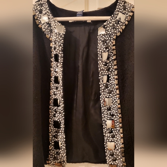 Boston Proper Andrea Behar bead trimmed black blazer suit jacket - Picture 2 of 3